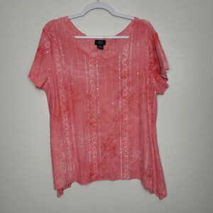 Y2k Pink grunge sequins Renaissance fairy embroidery sparkly top size xlp